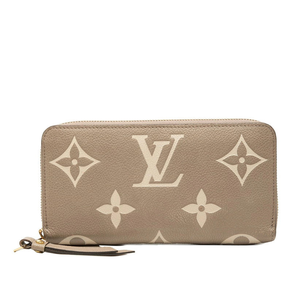 Louis Vuitton Monogram Empreinte Zippy Wallet Round Zipper Leather Beige Cream